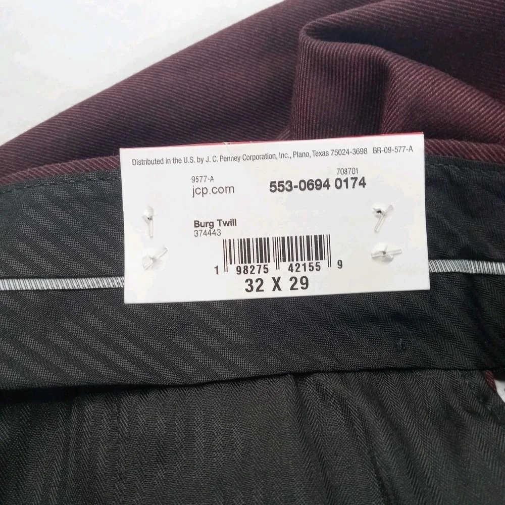 JF J Ferrar Men's Ultra Comfort Slim Flat Front Dress Pants Size 32x29 Burgundy